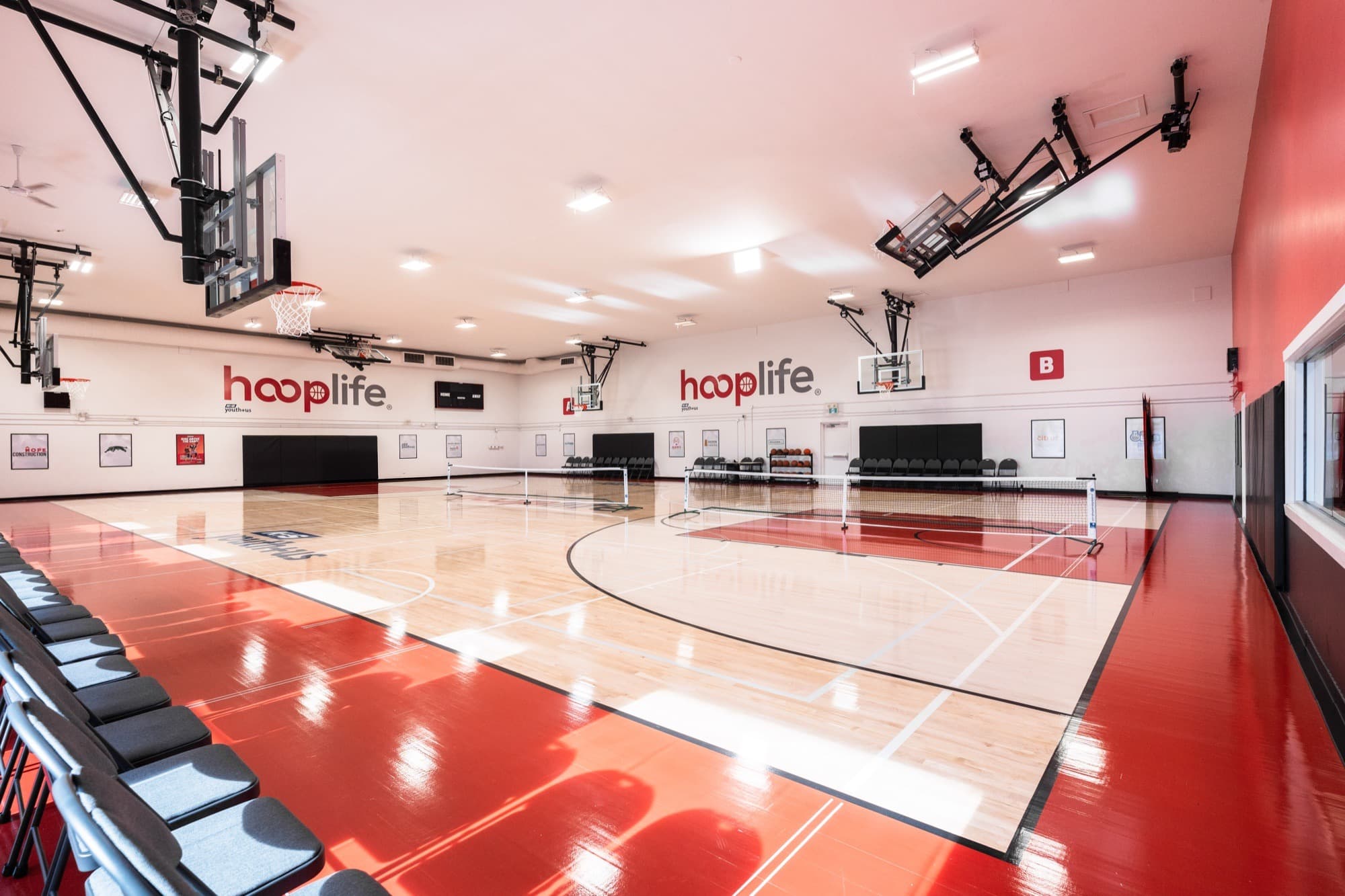 The full court at the HoopLife Centre in Regina, set up for pickleball